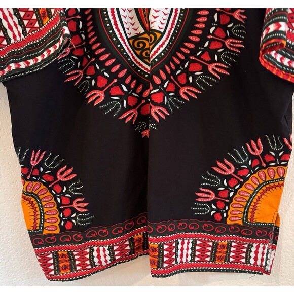 African Dashiki Traditional Boohoo Dressy Shirt Top Black Multicolor 48" Chest‎ - Picture 5 of 8